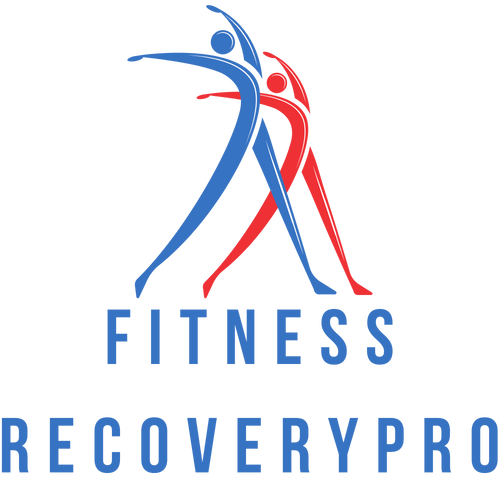 Logo of Fitness RecoveryPro with abstract human figures in blue and red on a white background.